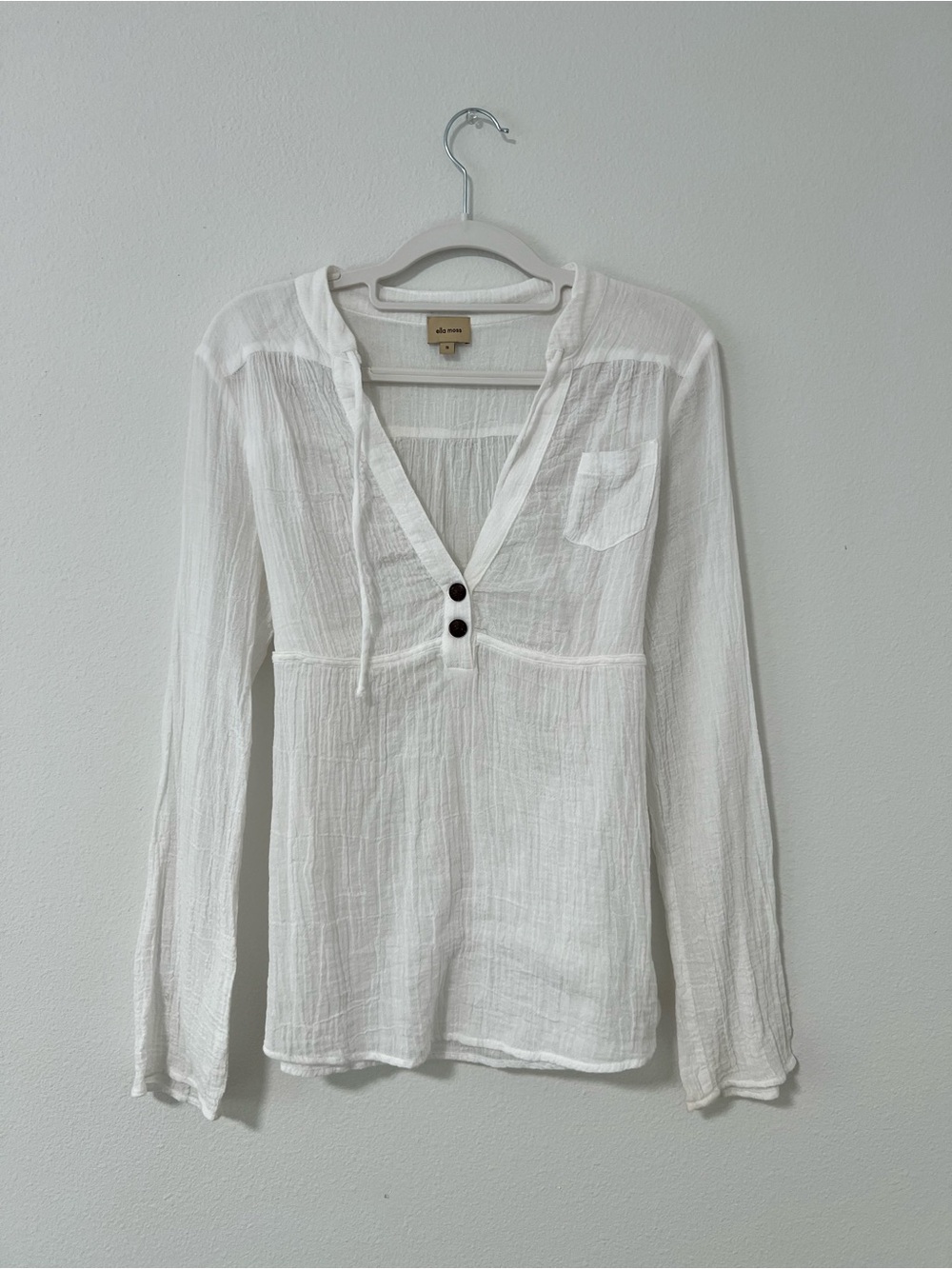 Ella Moss White Crinkle Gauze Long Bell Sleeve
Blouse